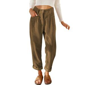 Elastic Waist Straight Leg Corduroy Pants with Pockets S-2XL